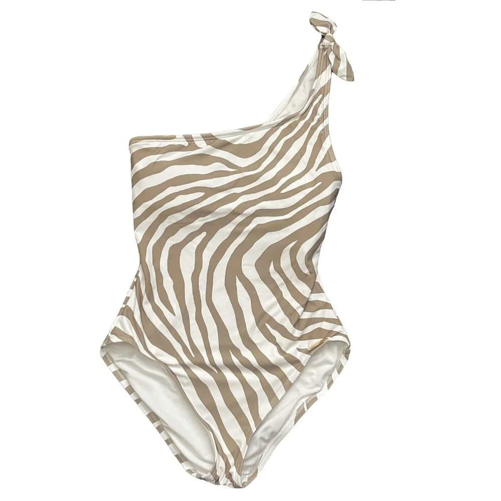 NWT Michael Kors One shoulder Zebra One Piece Swimsuit Sz 14